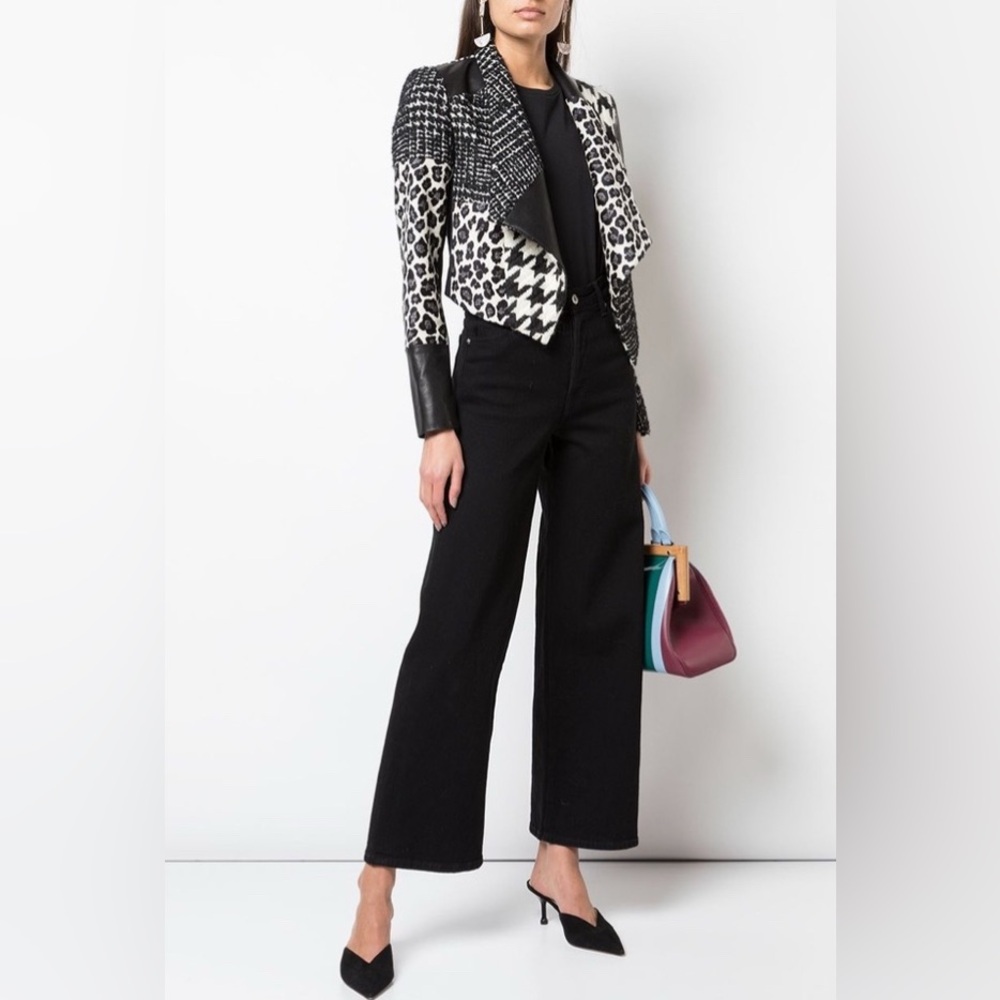 NWT Alice + Olivia Harvey Leather Patchwork Draped Lapel Blazer Jacket M - Picture 4 of 17